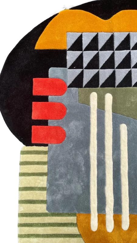 Modern Abstract Geometric Shapes Area Rug 9x12 ft | Hand Tufted Designer Living Room Carpet