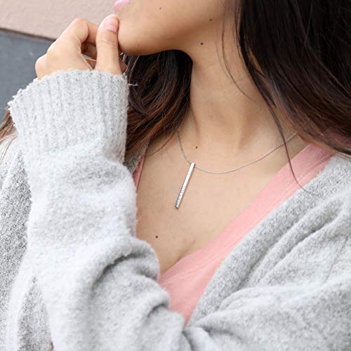 Personalized Vertical Bar Necklace Coordinate Jewelry Anniversary Gifts for Her Roman Numeral Graduation Gift Engraved 3D Necklaces for Women Initial Necklace - 4SBN