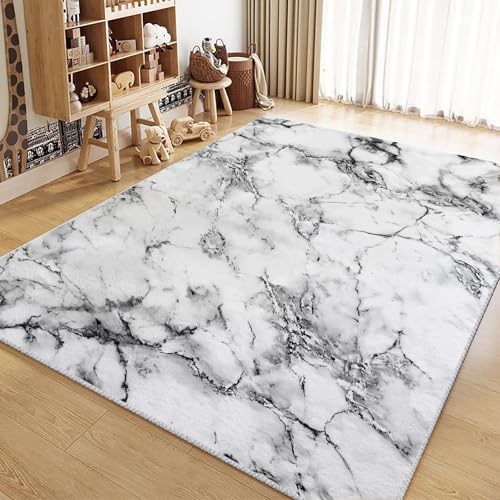 Tapis grand salon lavable en machine texture marbre 80x150 cm - 6