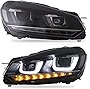 VLAND Headlight Assembly Fit for 2010 2011 2012 2013 2014 GOLF MK6, LED Headlamp Assembly with DRL Sequential Turn Signal, Full LED Light, Plug-and-play, Not for GTI&R, Black