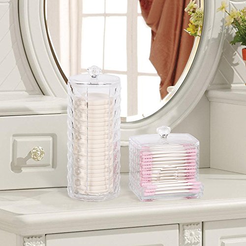 Cotton Pad Holder & Swab Storage Dispenser for Cotton Swabs, Make Up Pads, Great Container to Cotton Balls, Q-Tips & all Cosmetic Storage, Nice on Bathroom/Vanity Counter, Dressing Table(Pack of 2)