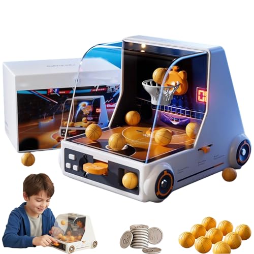 Mini Desktop Basketball Shooting Game, Arcade Basketball Game with 10 Basketballs and 12 Game Coins, Dynamic Lights & Sounds, Automatic Scoring Timing Tabletop Games Gifts for Boys