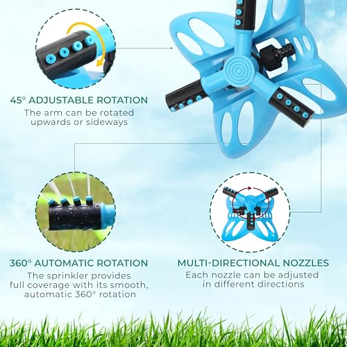 Image of ROOTS & LEAF 360 Automatic Rotating Garden Sprinkler with Butterfly Base | 45 Adjustable Arms | Durable ABS Material | Leak-Proof | Coverage Up to 32 Feet | Perfect For Lawns and Gardens - Pack of 2