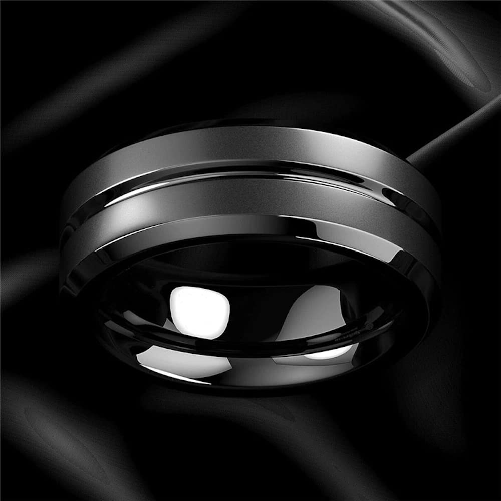 ZENSE - Bague homme en acier noir mat avec rainure ZR0170