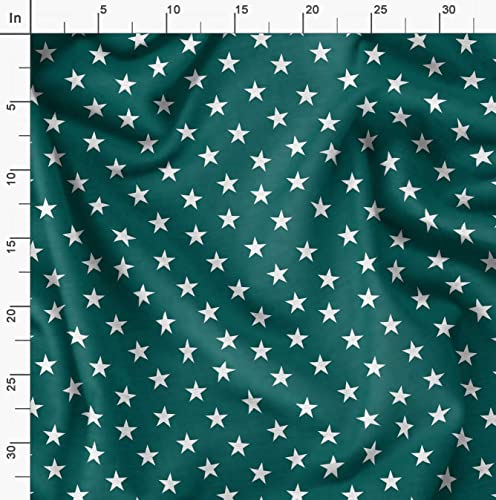 Image of Soimoi Green Polyester Crepe Fabric Stars Star Print Fabric by The Meter 52 Inch Wide