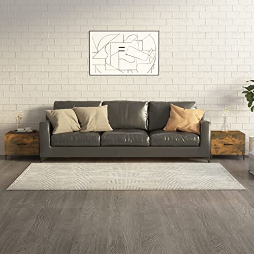 Homgoday Table basse de salon, pieds en métal, 2 pièces, chêne fumé, 50 x 50 x 40 cm, table de salon, table de bureau, chambre à coucher, jardin