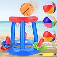 Herefun Aufblasbares Pool-Basketball Spielzeug, 9 Pcs Basketballkorb Set Aufblasbares, Schwimmbecken Basketballspiel mit Kreis & Bälle, Kinder Wasserspiele Wasserspielzeug Wurfspiele-Set für Sommer
