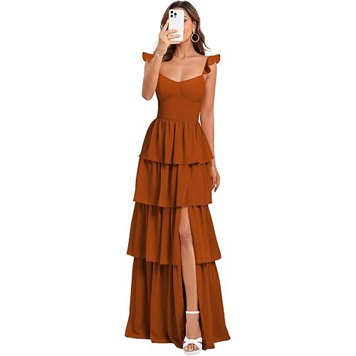 Dessiny Tiered Ruffles Bridesmaid Dresses 2025 for Women Chiffon Formal Evening Dresses with Ruffles DE423