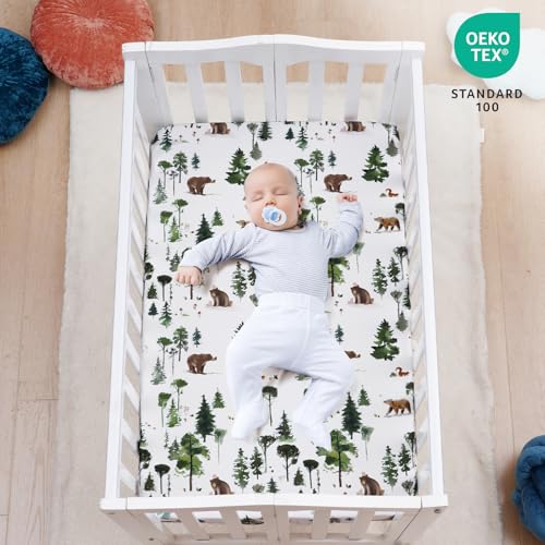 Image of david's kids 3 Pack Mini Crib Sheets, Soft Breathable Premium Pack N Play Sheets for Baby Boys Girls Neutral, Playard and Mini Crib Mattresses, Woodland Animals