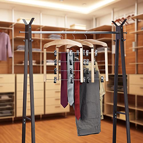 Relaxdays Rockbügel 3er Set, Hosenbügel Holz, 360° drehbarer Haken, Kleiderbügel rutschfest, HBT: 45,5x39x2,5 cm, Natur, Pack, 3-Einheiten