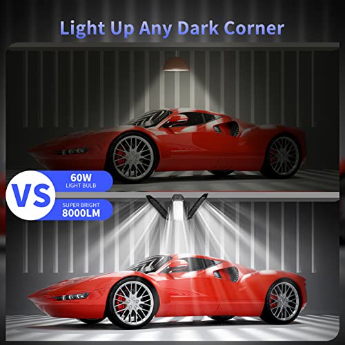 Garage Light - Led Garage Light - 3 Panel Garage Led Light 60W 8000 Lm 6500K Garage Lights Ceiling Led,3 Leaf Deformable Multi-Position Panels Garage Lights E26 E27 Base,For Barn,Workshop,Basement #TOP4