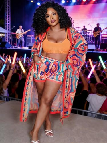Image of QegarTop Kimono Shorts Set for Women Two Piece Summer Vacation Outfits Flowy Beach Cover up Duster