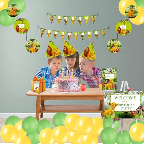 Image of Pretty UR Party Lion King Party decorations Kit - 80 pcs includes Banner, balloons, thank you, centerpiece, danglers, Lion King Party Supplies, Simba Birthday Decor, Bday Banner, DIY Pack for kids