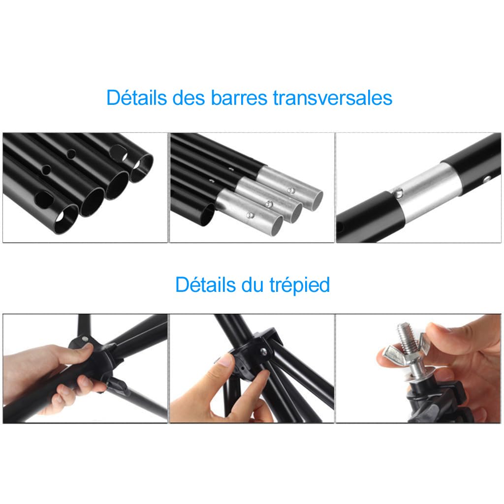 Bonnlo 2 x 3 m Support de Fond Photo, Support Toile de Fond Réglable avec 3 Pinces, Un Sac de Transport et 2 Sacs de Sable, pour Professionnel Fond Studio Photo, Photographie Portrait.