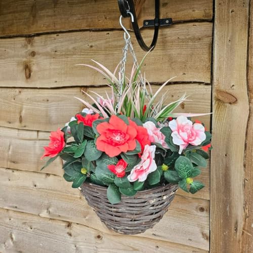 Best Artificial Panier suspendu en azalée de 25,4 cm – Convient pour une utilisation en extérieur (rouge et rose)