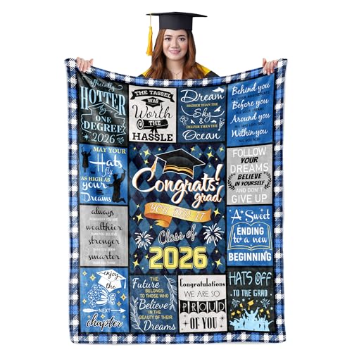 2026 Graduation Blanket for Her Him 60x50 Class of 2026 Graduation Gifts High School Gift for Son Daughter PHD College/Masters Souvenir Inspirational Quote Graduation Blankets for Women Men