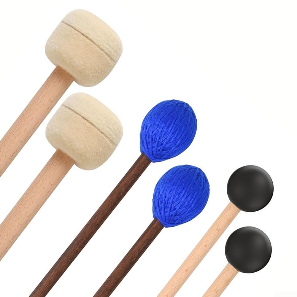 Mazos de xilófono, 3 pares de bombos de marimba de goma para instrumentos de percusión de madera, juego de 6 piezas