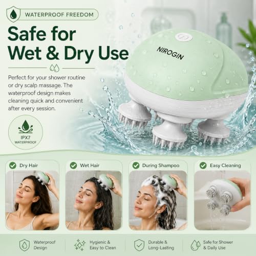 Image of Electric Scalp Massager for Hair Growth | Head Massager Vibrating Machine | Scalp Massager Brush for Deep Head Massage & Stress Relief | Hair Massager for Scalp Massage | Rechargeable (Green)