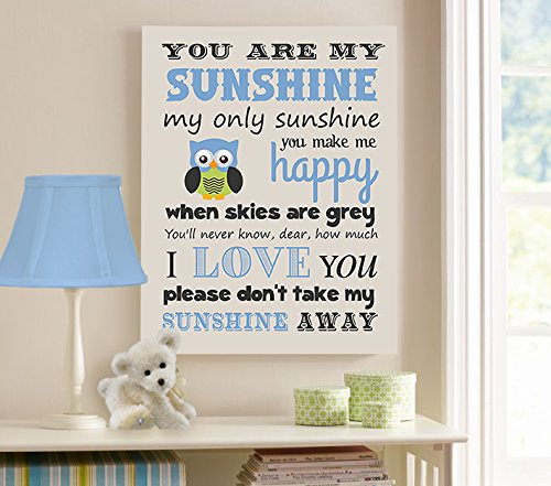 Adorable You are My Sunshine Bedtime Story Rhyme - Woodland Owl Design - Stretched Canvas Nursery Wall Art Decor - Baby Gift idea - Wooden Frame Construction - Ready to Hang 24X30