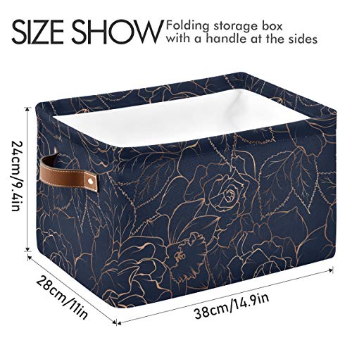 Susiyo Navy Blue Foldable Storage Bins, Peony Floral Storage Cube Bin Baskets For Shelves With Handles, Decorative Fabric Storage Baskets For Organizing Shelves Nursery Home Closet Toys 2 Packs #TOP2