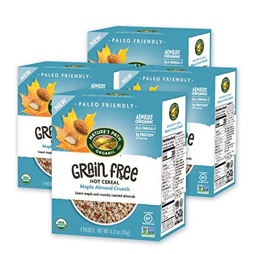 Nature s Path Organic Grain Free Maple Almond Crunch Hot Cereal, 16 Packets, Non-GMO, Paleo Friendly, Gluten Free, 9g Plant Based Protein, with Omega-3 Rich Chia Seeds