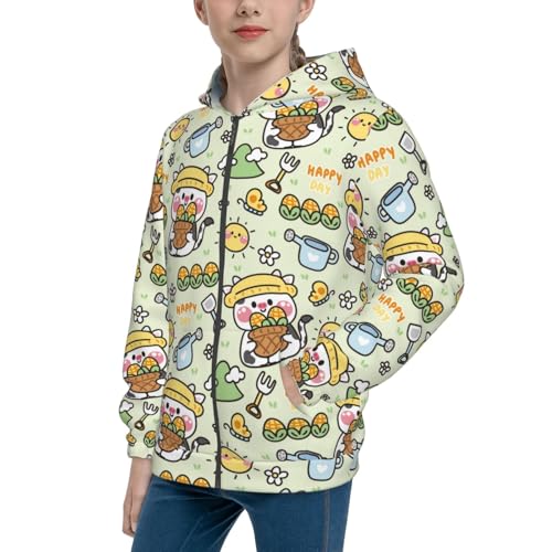 Cute Cow in Farm Concept Kids Pullover Hoodies Boys Zip Up Sweatshirts Girls Athletic Clothes with Pocket