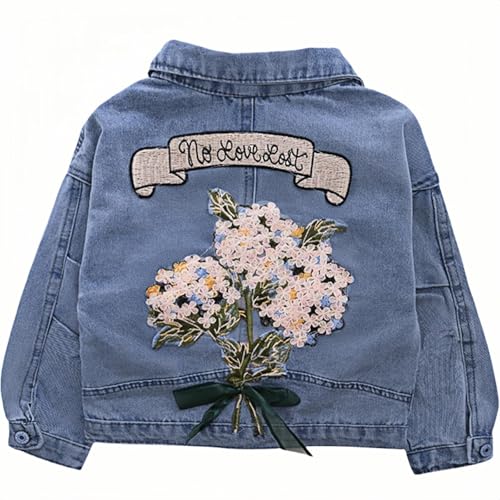 Kids Girls Floral Denim Jackets Long Sleeve Button Down Bowknit Lapel Cardigan Fashion Fall Cool Comfy Y2k Streetwear