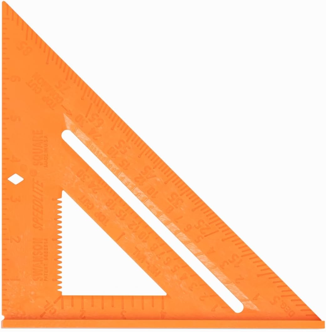 Swanson Tool Co T0118 8 inch Orange Composite Speedlite Speed Square Layout Tool, made of High Impact Polystyrene