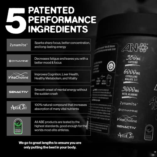 Abe Pre Workout Powder - All Black Everything Pre Workout Energy Drink With Citrulline Malate & Beta Alanine | For Pump, Energy, Performance (30 Servings) (Sour Apple) #TOP4