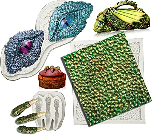 Dragon Silicone Fondant Molds, Gasusen Silicone Dinosaur Claws Skin Eyes Mold For Baking, Cupcake Cake Decorating, Candy, Chocolate Making, Polymer Clay Crafting #TOP3