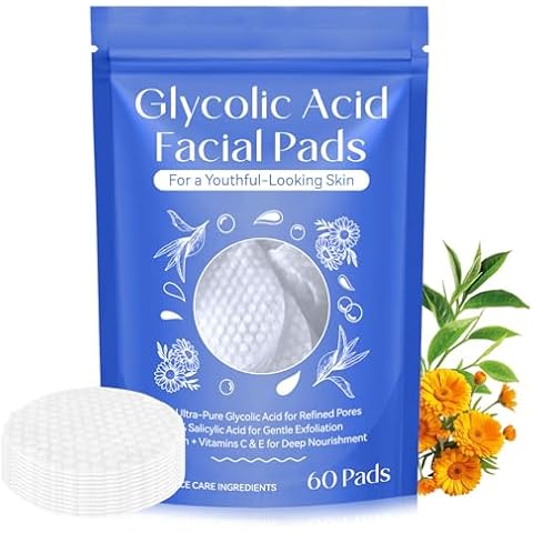 ARCHIDATE Glycolic Acid Pads, Glycolic Acid Peel Pads with 10% Ultra Pure Glycolic + 2% Salicylic Acid, Gentle Exfoliation, Oil Control, Reduce Fine Lines Wrinkles, Blackheads, Refine Pore, 60 Pads Cover