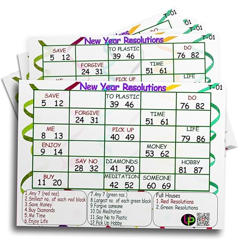 Image of Happy New Year Tambola Tickets | Resolutions Words Theme Housie Tambola Themed Bingo Game| Kitty Party Theme Housie Tickets | English | for Family & Friends (Set of 15 Tickets)