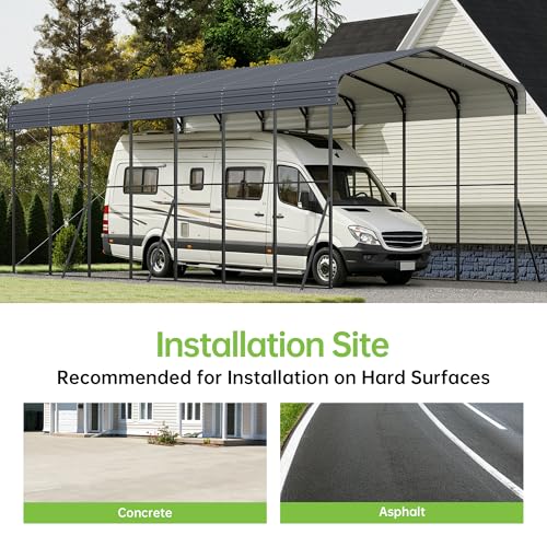 Image of 14x35x13ft RV Metal Carport with Galvanized Steel Roof, Heavy Duty Car Canopy,Outdoor Extra Long & Tall Garage Shelter Shade for RV, SUV, Truck, Tractors and Boats, Tools Gray