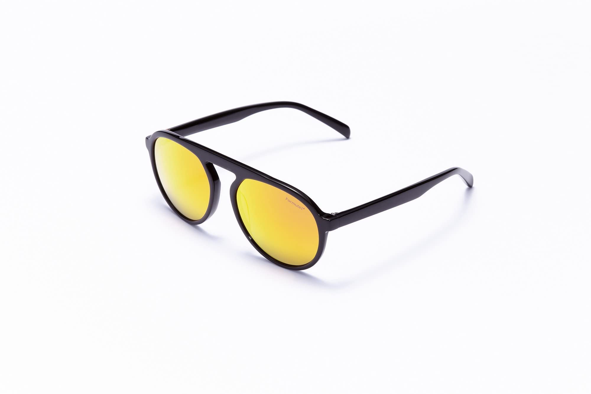Formula 1 Grand Stand Lunettes de soleil rondes de pilote avec monture en acétate Noir mat Verres anti-reflet Rouge Flash Protection UVA/UVB Étui inclus, acétate noir mat