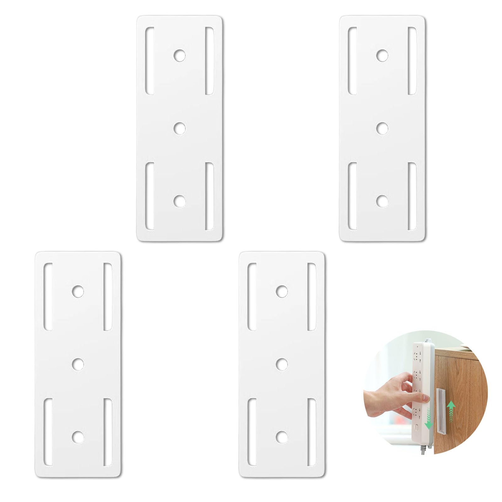 BTtime 電源タップ固定ホルダー 4個セット 自己粘着式電源タップ固定器 挿入タイプ 穴あけとネジ止め不要 移動可能 接着剤粘着 強力粘着 取り付け簡単 コンセントをスッキリ整理 収納整理 浴室/キッチン/家庭/オフィス用 (ホワイト)