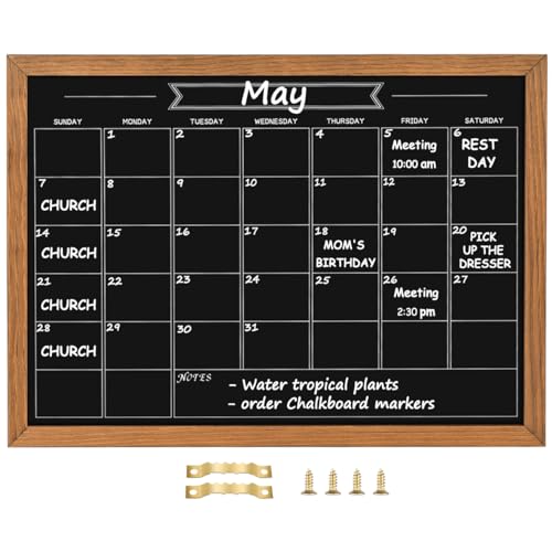 Tableau noir calendrier magnétique rustique en pin massif 45x60 cm pour mémo et planning