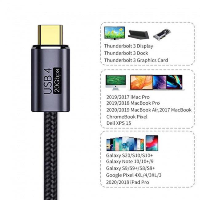 Image of CY Cable USB4 USB-C 100W Type-C Male to Male Cable Left Right Angled USB4.0 20V 5A GEN2 20Gbps 100W Charging for Laptop Tablet Phone