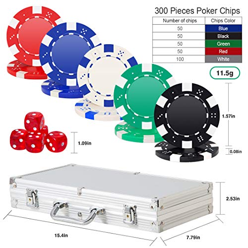 Tocebe Poker Chip Set, 300PCS Poker Chips with Aluminum Case, 11.5 Gram Poker Set for Texas Holdem Blackjack Gambling - Thumbnail 2
