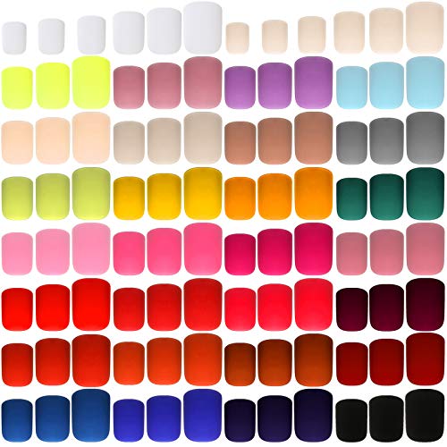 720 Pieces 30 Sets Short Square False Nails Colorful Acrylic Full Cover Nails Matte False Gel Nails Press on Short Natural False Nails for Women Girls, Assorted Colors