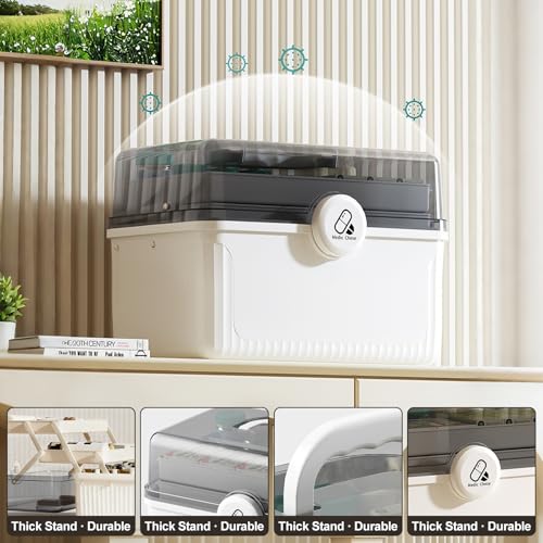 Kezidhp Hausapotheke Box Große Medikamenten Aufbewahrung mit 3 Etagen & Tragegriff, Medizinbox Erste Hilfe Koffer, Multifunktionaler Medizinkoffer für Zuhause, Reise & Familie 30,5x20x21,5cm