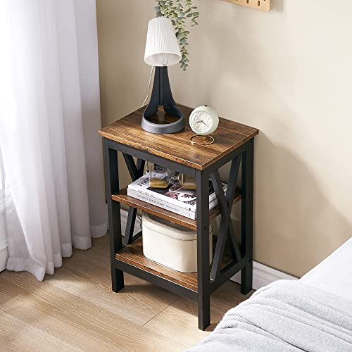 Vecelo Modern Versatile Nightstands X-Design Side End Table Night Stand Storage Shelf With Bin Drawer For Living Room Bedroom, Antique Brown #TOP2
