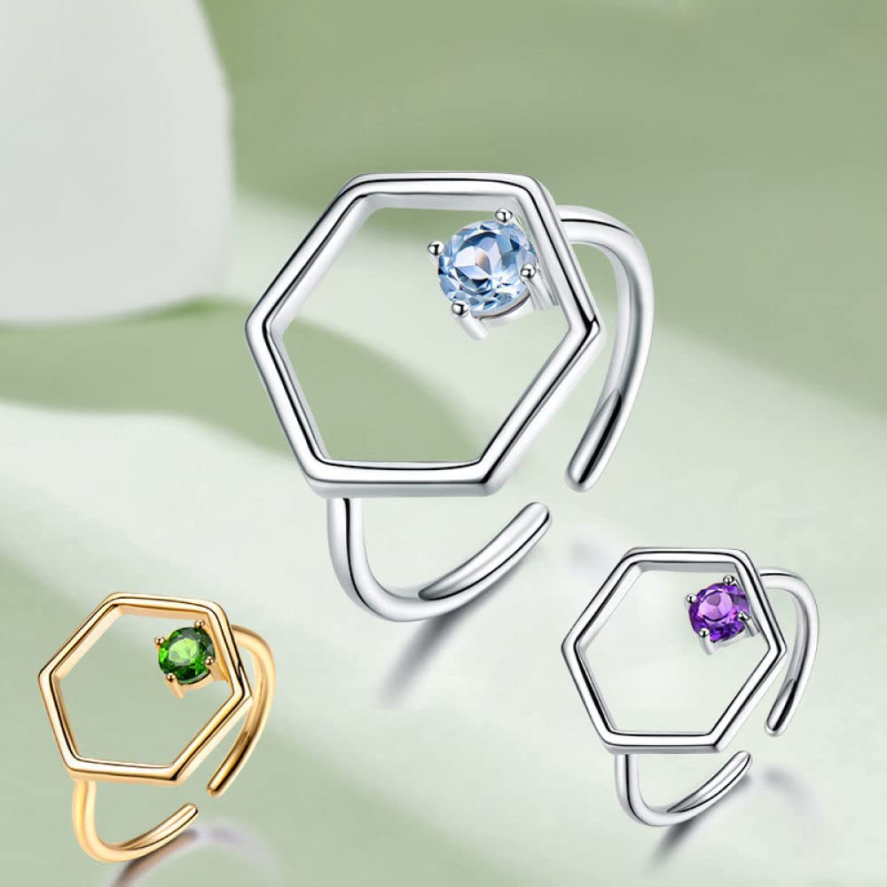Anello In Argento Sterling 925,Anelli Regolabili Per Le Donne Zircone Verde Rotondo Geometria In Argento Sterling 925 Scava Fuori Anelli Di Eternità Anelli Di Fidanzamento Placcati In Oro Anelli Di