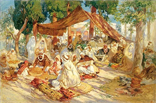 Peinture à l'huile sur toile Bridgman triptyque de marché