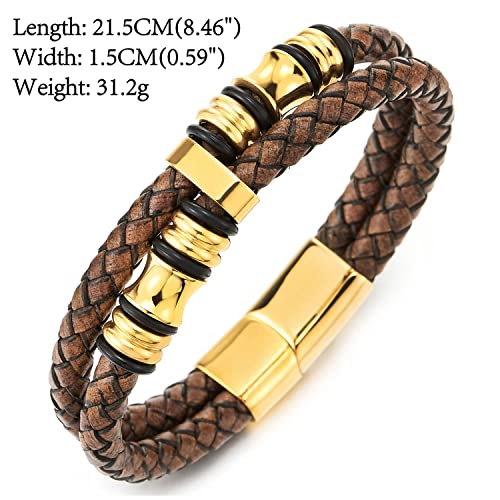 Pulsera trenzada doble para hombre con cuero y acero inoxidable miniatura 4