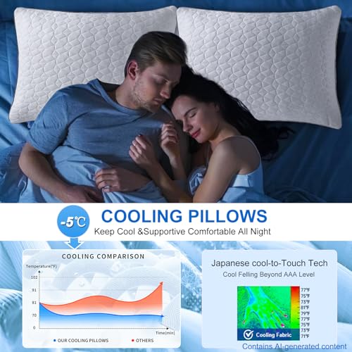 Image of Cooling Shredded Memory Foam Pillows Queen Size Set of 2, 20 inch x 30 inch, White