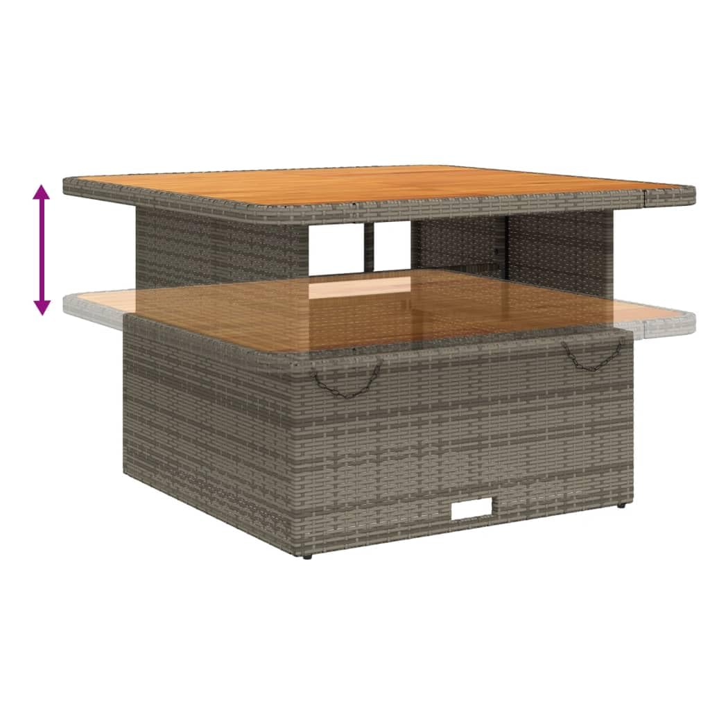 Conjunto de comedor de jardín para terraza con respaldo ajustable y tablero de mesa en color gris de poliratán, incluye cojines y fundas extraíbles