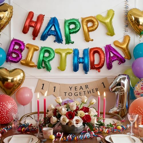 Image of Rainbow Happy Birthday Letters Balloon Banner Kit,Usable Mylar Decorations for All Genders - Men /Women Party Supplies, Vibrant Happy Birthday Sign
