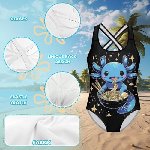 Image of Xpyiqun Swimsuit for Girls One Piece Bathing Suits Size 5-14 Sleeveless Swimwear Cross Shoulder Strap Swimming Wear