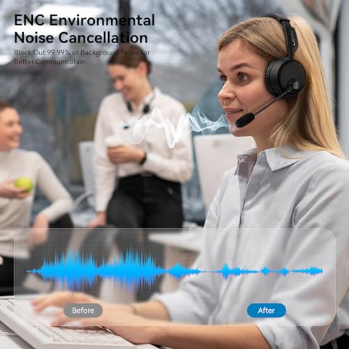 LEVN Bluetooth Headset with Microphone, Wireless Headset with Mic & Mute Button, 60 Hrs Working Time, Noise Cancelling Bluetooth Headphomes 5.3 Multipoint Connect to Cell Phone/Mobile/Laptop/Tablet/PC - Thumbnail 2