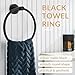 APLusee Matte Black Towel Ring Wall Mounted, Hand Towel Holder for Bathroom, Solid Stainless Steel Round Wall Hanger